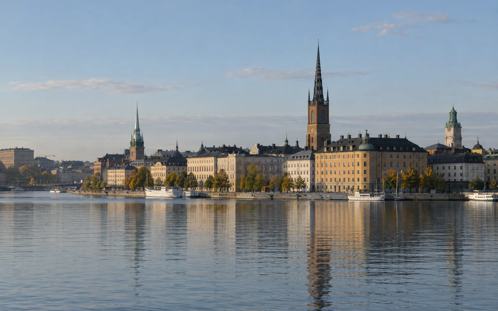 Riddarholmen in central Stockholm seen across the water in morning light